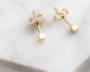 14K Gold Tiny Cube Studs • Little Gold Studs • Delicate Square Stud Earrings • Minimalist Earrings • 14 Karat Gold Studs • Post Earrings