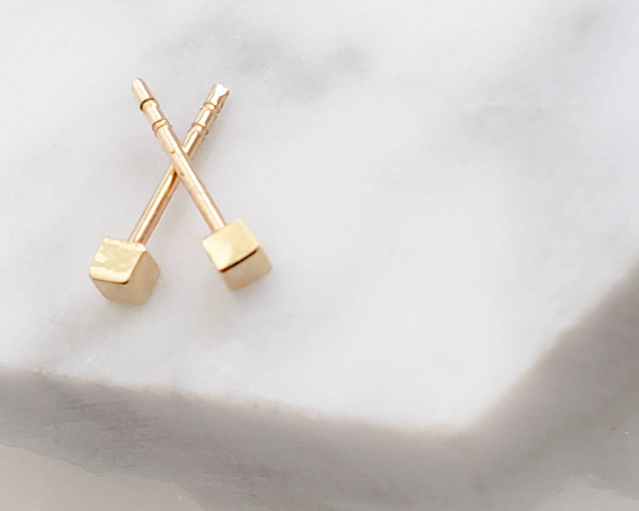 14K Gold Tiny Cube Studs • Little Gold Studs • Delicate Square Stud Earrings • Minimalist Earrings • 14 Karat Gold Studs • Post Earrings