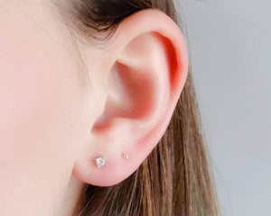 Tiny CZ Stud Earrings • Cubic Zirconia Studs • Dainty Silver Earring Studs • Delicate Sparkle Studs • Multiple Piercing Studs