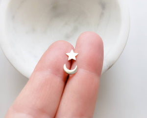 Mix & Match Crescent Moon and Star Stud Earrings • Tiny Moon and Star • Stacking Earrings • Dainty Studs • Celestial Stud Earrings