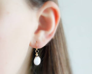 Dainty Coin Pearl Earrings • Delicate Pearl Drops • Oval Coin Pearl Earrings • White Freshwater Pearls • Bridesmaid Gift