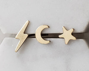 Earring Stud Set • Celestial Studs • Little Star Stud • Crescent Moon Stud • Gold Lightning Bolt • Multiple Piercing Set • Mixed Stud Set