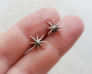 Starburst Studs • Silver Stars • Star Studs • Sterling Post Earrings • Faceted Starburst Earrings • Eight Pointed Star • Delicate Studs