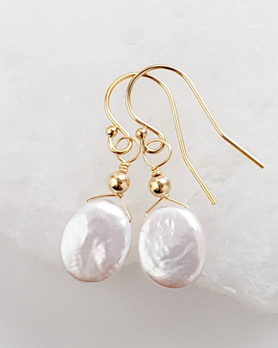 Dainty Coin Pearl Earrings • Delicate Pearl Drops • Oval Coin Pearl Earrings • White Freshwater Pearls • Bridesmaid Gift