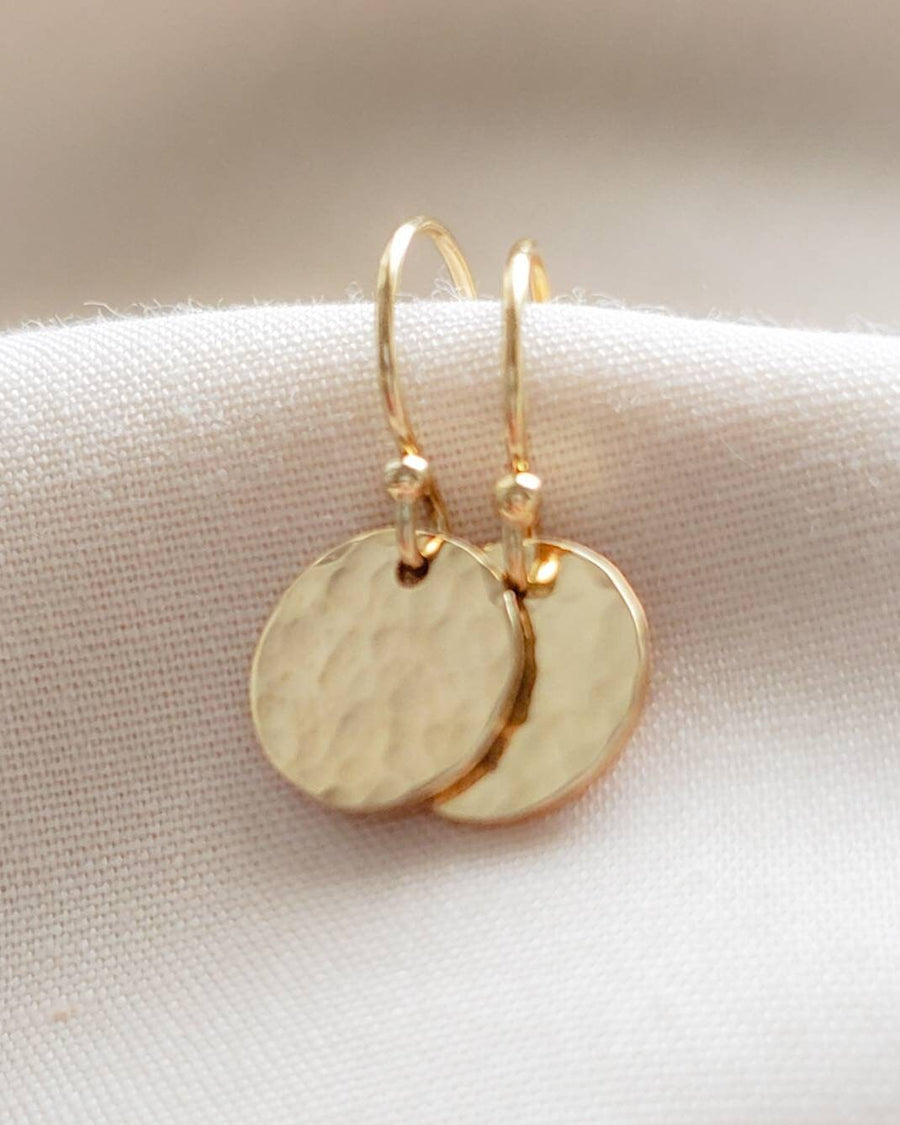 Gold Disk Earrings • Gold Coins • Hammered Disc Drops • Simple Gold Earrings • Minimalist Jewelry • Circle Earrings