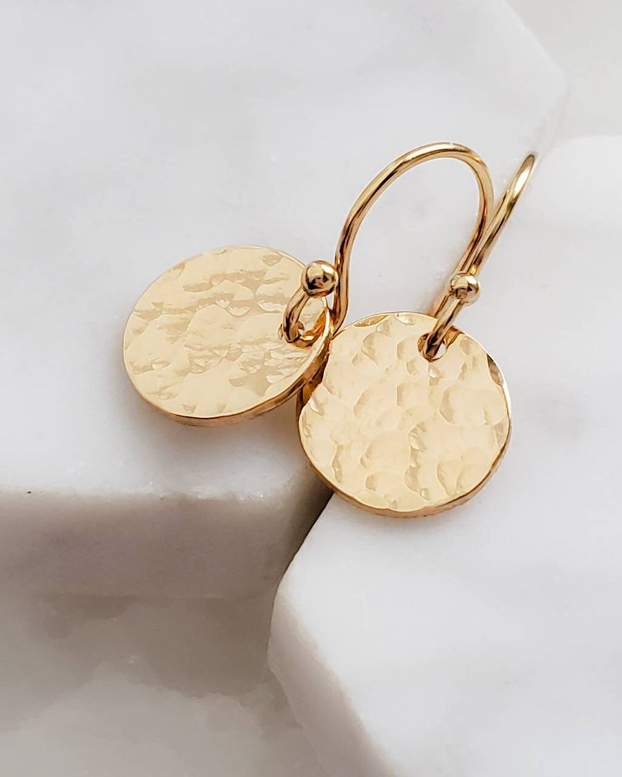 Gold Disk Earrings • Gold Coins • Hammered Disc Drops • Simple Gold Earrings • Minimalist Jewelry • Circle Earrings