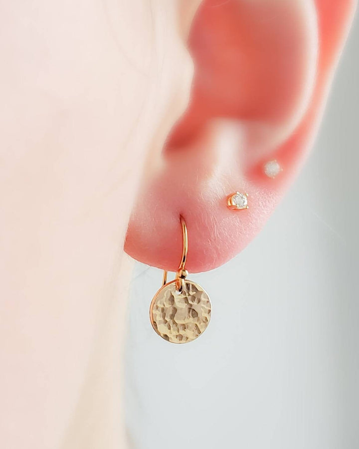 Gold Disk Earrings • Gold Coins • Hammered Disc Drops • Simple Gold Earrings • Minimalist Jewelry • Circle Earrings