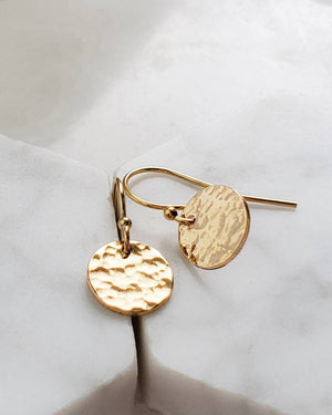 Gold Disk Earrings • Gold Coins • Hammered Disc Drops • Simple Gold Earrings • Minimalist Jewelry • Circle Earrings