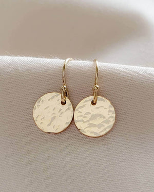 Gold Disk Earrings • Gold Coins • Hammered Disc Drops • Simple Gold Earrings • Minimalist Jewelry • Circle Earrings