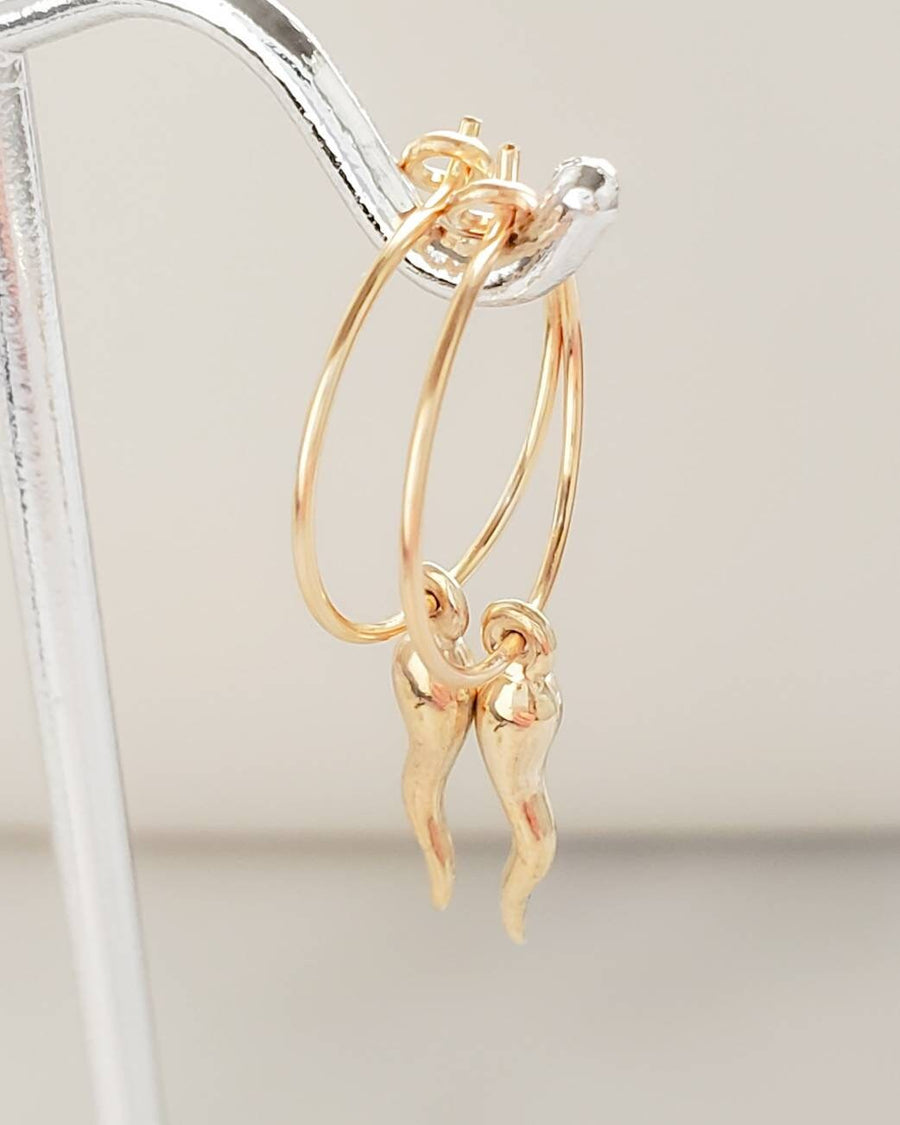 Tiny Italian Horn Hoop Earrings • Thin Gold Hoops • Small Italian Horn • Delicate Hoops • Hoop Earrings • Dainty Jewelry • Good Luck