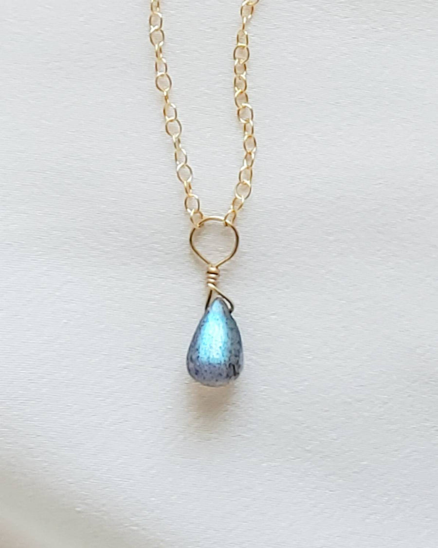 Dainty Labradorite Necklace • Smooth Labradorite Drop • Delicate Gold Chain • Layering Necklace • Blue Green Labradorite Pendant • Gift