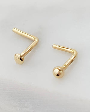 14K Gold Nose Stud • 20G • Tiny Ball or Button Top Nose Stud • L Bend • Delicate Nose Stud • Minimalist • Round Gold Ball • Dainty Nose Bead