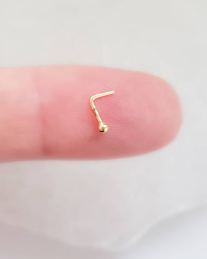 14K Gold Nose Stud • 20G • Tiny Ball or Button Top Nose Stud • L Bend • Delicate Nose Stud • Minimalist • Round Gold Ball • Dainty Nose Bead