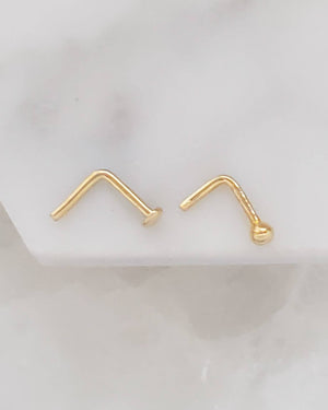 14K Gold Nose Stud • 20G • Tiny Ball or Button Top Nose Stud • L Bend • Delicate Nose Stud • Minimalist • Round Gold Ball • Dainty Nose Bead