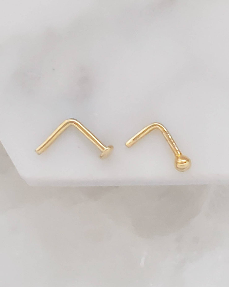 14K Gold Nose Stud • 20G • Tiny Ball or Button Top Nose Stud • L Bend • Delicate Nose Stud • Minimalist • Round Gold Ball • Dainty Nose Bead