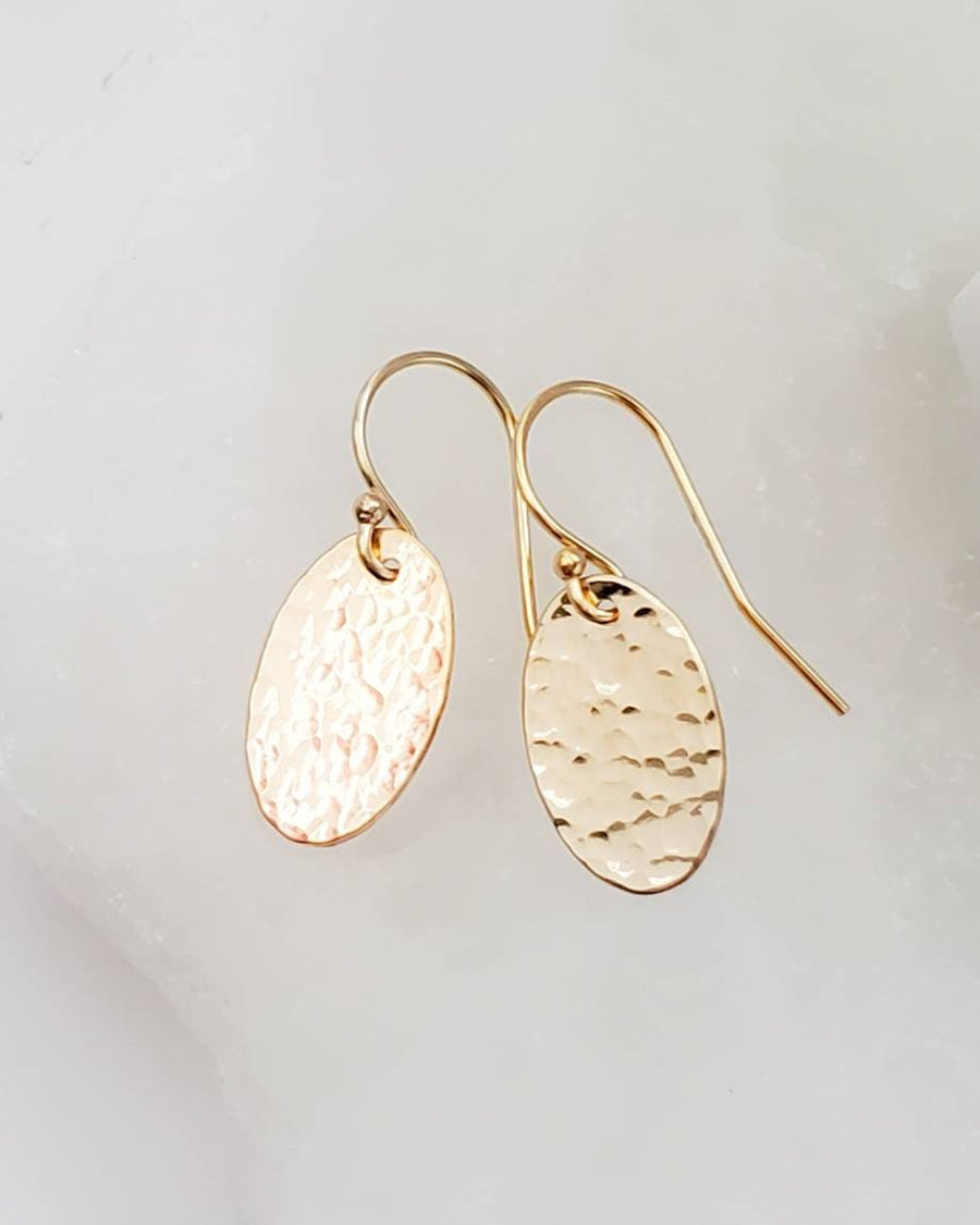 Gold Oval Disk Earrings • Gold Drops • Hammered Disc Drops • Simple Gold Earrings • Minimalist Jewelry • Circle Earrings