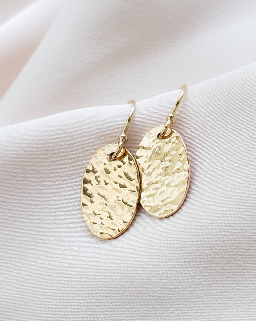 Gold Oval Disk Earrings • Gold Drops • Hammered Disc Drops • Simple Gold Earrings • Minimalist Jewelry • Circle Earrings