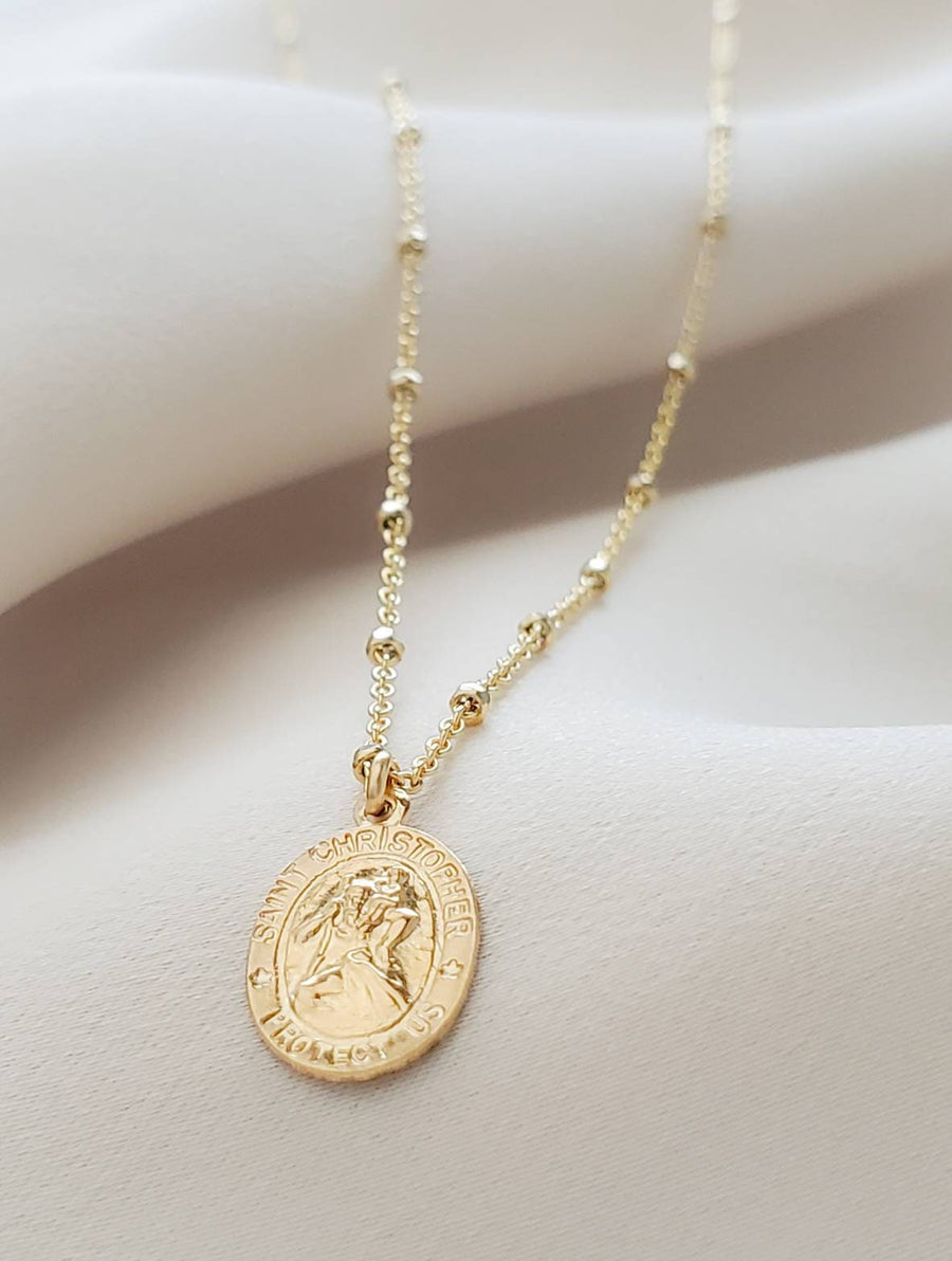 Dainty St. Christopher Necklace • Saint Christopher Medallion • Patron Saint of Travelers • Protection • Religious Jewelry