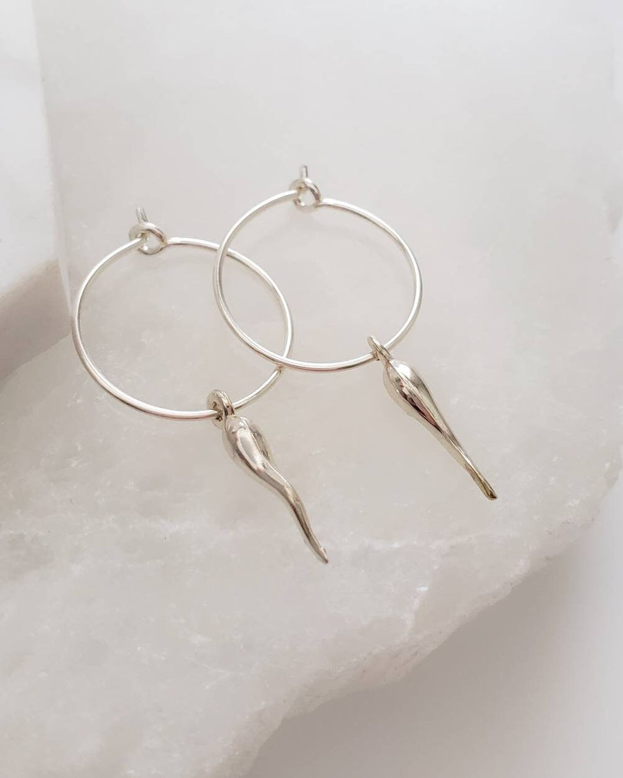 Tiny Italian Horn Hoop Earrings • Thin Gold Hoops • Small Italian Horn • Delicate Hoops • Hoop Earrings • Dainty Jewelry • Good Luck