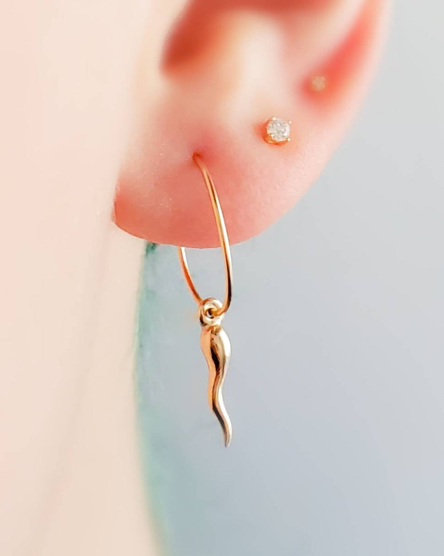 Tiny Italian Horn Hoop Earrings • Thin Gold Hoops • Small Italian Horn • Delicate Hoops • Hoop Earrings • Dainty Jewelry • Good Luck