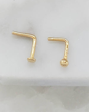 14K Gold Nose Stud • 20G • Tiny Ball or Button Top Nose Stud • L Bend • Delicate Nose Stud • Minimalist • Round Gold Ball • Dainty Nose Bead