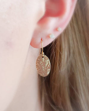 Gold Oval Disk Earrings • Gold Drops • Hammered Disc Drops • Simple Gold Earrings • Minimalist Jewelry • Circle Earrings