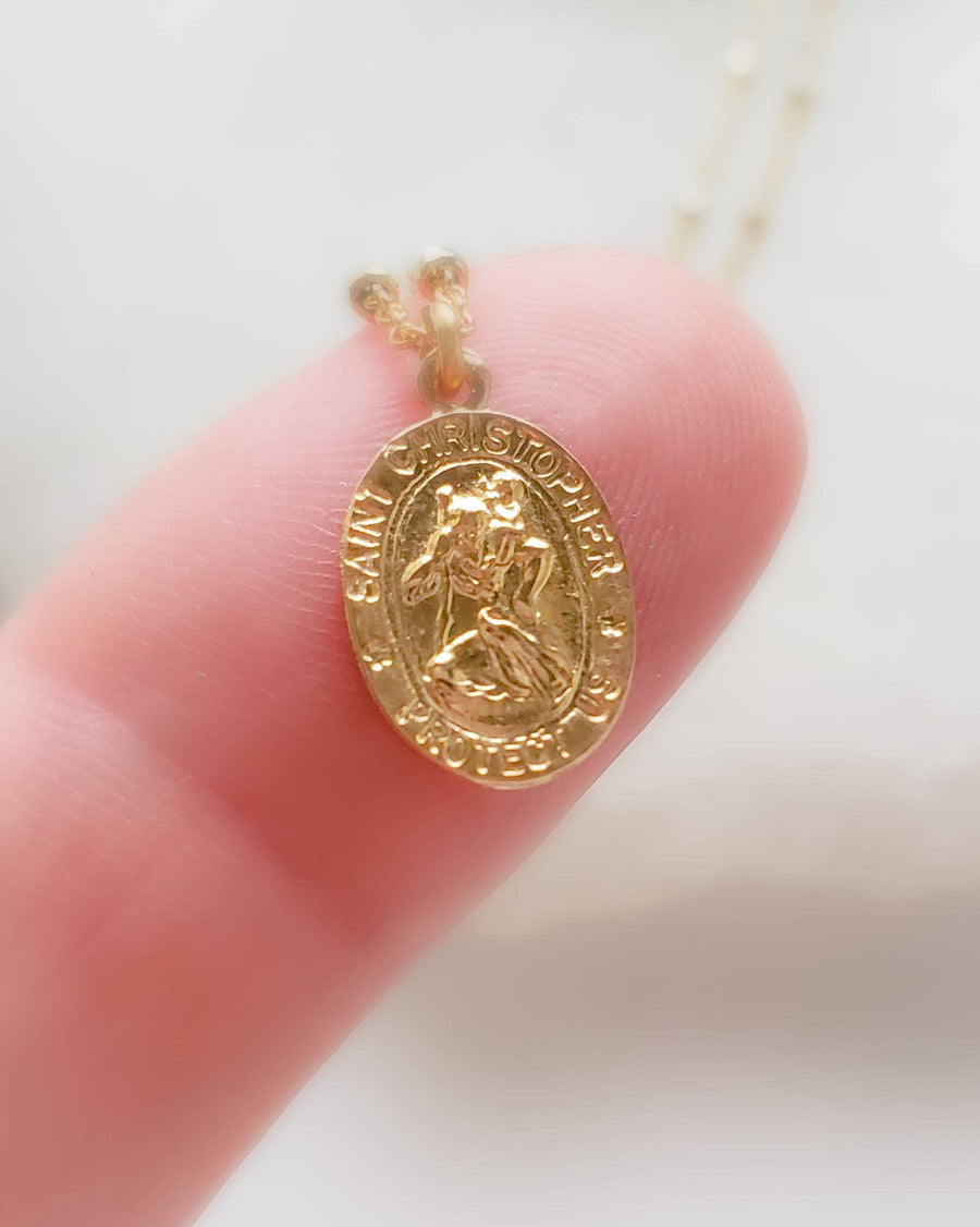 Dainty St. Christopher Necklace • Saint Christopher Medallion • Patron Saint of Travelers • Protection • Religious Jewelry