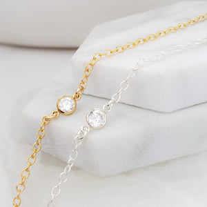 Diamond CZ Bezel Bracelet • Solitaire Bracelet • Layering Bracelet • Delicate Gold & Cubic Zirconia Bracelet • Wedding Jewelry