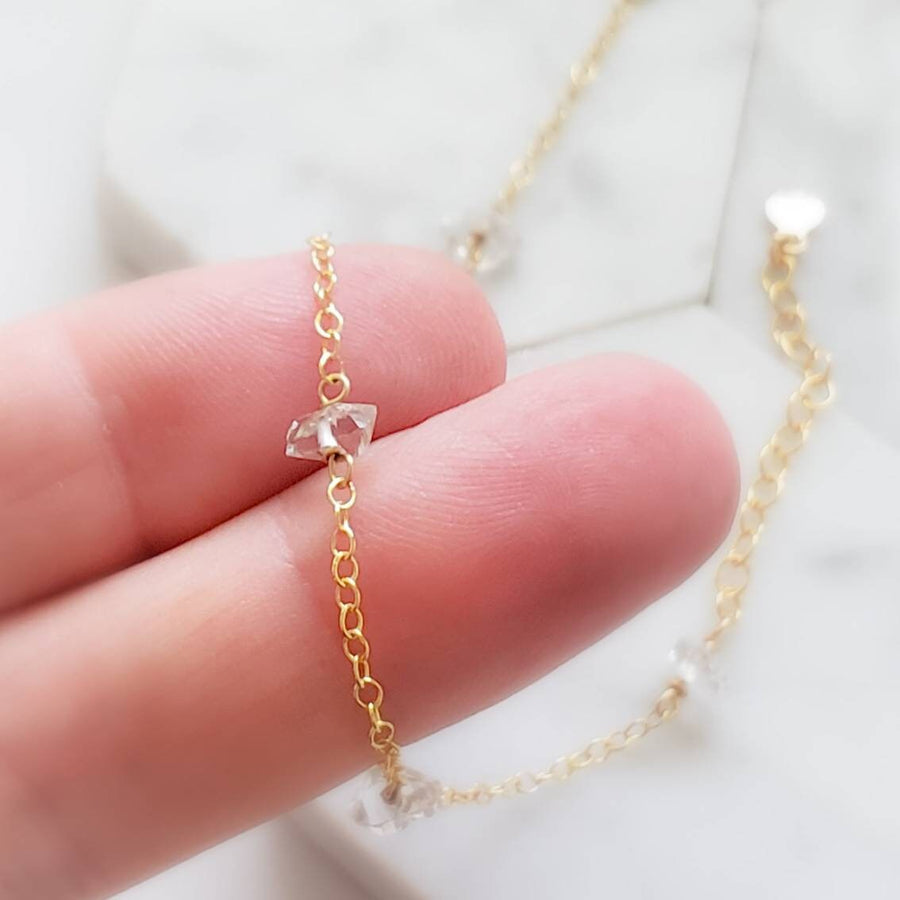 Herkimer diamond station bracelet available in 14k gold fill, rose gold fill or sterling silver by Studio Blue on Etsy