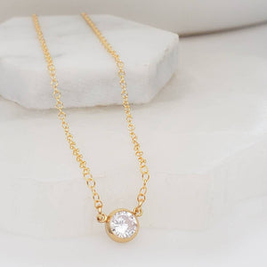 Solitaire Diamond CZ Necklace • Delicate Layering Necklace • Single Cubic Zirconia Drop • Dainty Jewelry • Gold Chain