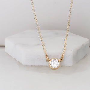 Solitaire Diamond CZ Necklace • Delicate Layering Necklace • Single Cubic Zirconia Drop • Dainty Jewelry • Gold Chain