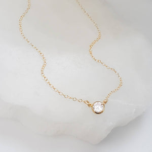 Solitaire Diamond CZ Necklace • Delicate Layering Necklace • Single Cubic Zirconia Drop • Dainty Jewelry • Gold Chain