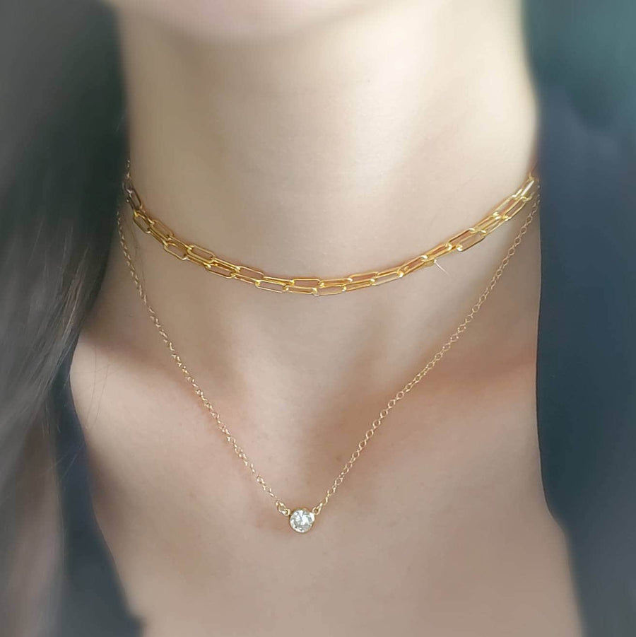 Solitaire Diamond CZ Necklace • Delicate Layering Necklace • Single Cubic Zirconia Drop • Dainty Jewelry • Gold Chain