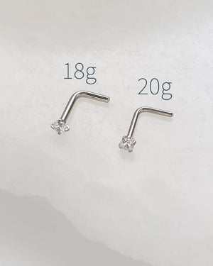 CZ Diamond L Bend Nose Stud • 18g or 20g • Surgical Steel • Gold • Rose Gold • 2mm and 3mm Prong Set CZ • Delicate Nose Stud • Dainty Stud