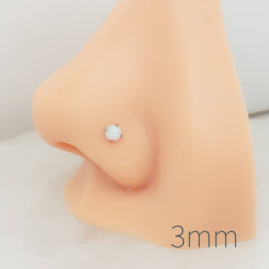 Opal L Bend Nose Stud • 20g • Surgical Steel • 2mm and 3mm Prong Set Blue or White Opal • Delicate Nose Stud • Dainty Stud