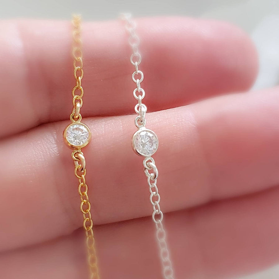 Diamond CZ Bezel Bracelet • Solitaire Bracelet • Layering Bracelet • Delicate Gold & Cubic Zirconia Bracelet • Wedding Jewelry