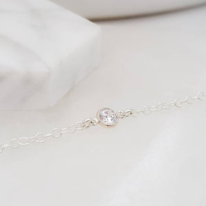 Diamond CZ Bezel Bracelet • Solitaire Bracelet • Layering Bracelet • Delicate Gold & Cubic Zirconia Bracelet • Wedding Jewelry