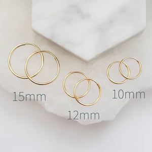 14k Endless Hoop Earrings • Solid Gold Hoops • Thin Lightweight Hoops • Delicate Earrings • White or Yellow Gold • Tiny Hoop Earrings