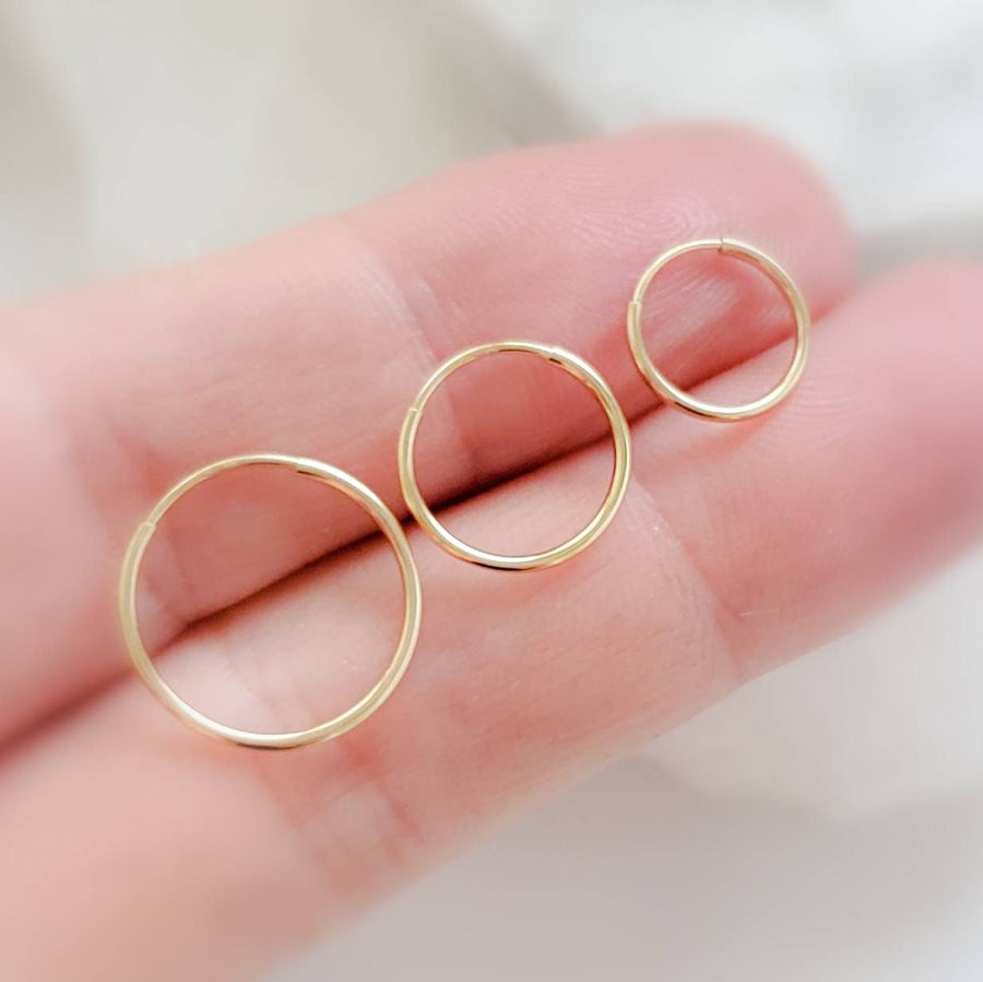 14k Endless Hoop Earrings • Solid Gold Hoops • Thin Lightweight Hoops • Delicate Earrings • White or Yellow Gold • Tiny Hoop Earrings