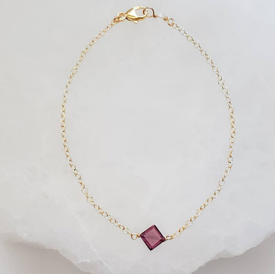 Garnet Bracelet • Minimalist Gemstone Bracelet • January Birthstone • Square Cut Garnet • Stacking Bracelet • Birthday Gift • Delicate Chain