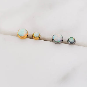 Opal Studs • Threaded Ball Back Studs • 18g Earring Studs • Body Jewelry • Blue or White Opals • Tiny Studs • Delicate Piercing Jewelry