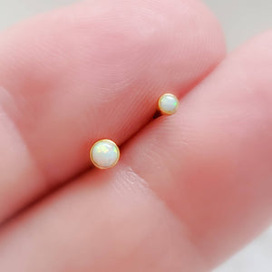 Opal Studs • Threaded Ball Back Studs • 18g Earring Studs • Body Jewelry • Blue or White Opals • Tiny Studs • Delicate Piercing Jewelry