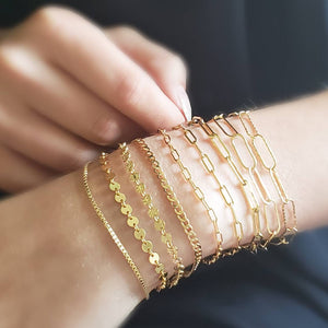 Gold Link Bracelets • Choose Your Style • Layering Bracelet • Box Chain • Sequin Chain • Cuban Curb Link • Paper Clip Link • Chunky Chain