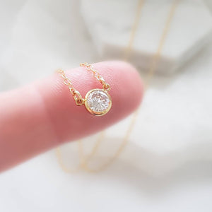 Solitaire Diamond CZ Necklace • Delicate Layering Necklace • Single Cubic Zirconia Drop • Dainty Jewelry • Gold Chain