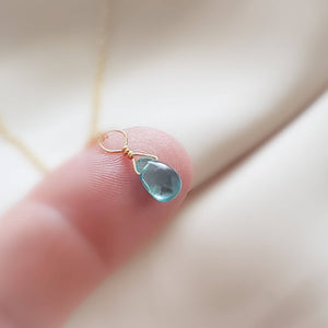 Dainty Apatite Necklace • Smooth Aqua Drop • Delicate Gold Chain • Layering Necklace • Blue Green Teardrop Pendant • Gift