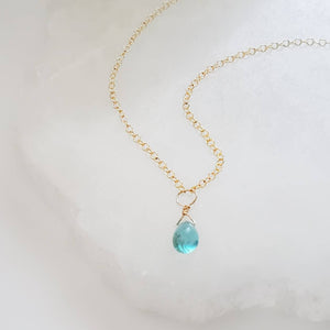 Dainty Apatite Necklace • Smooth Aqua Drop • Delicate Gold Chain • Layering Necklace • Blue Green Teardrop Pendant • Gift