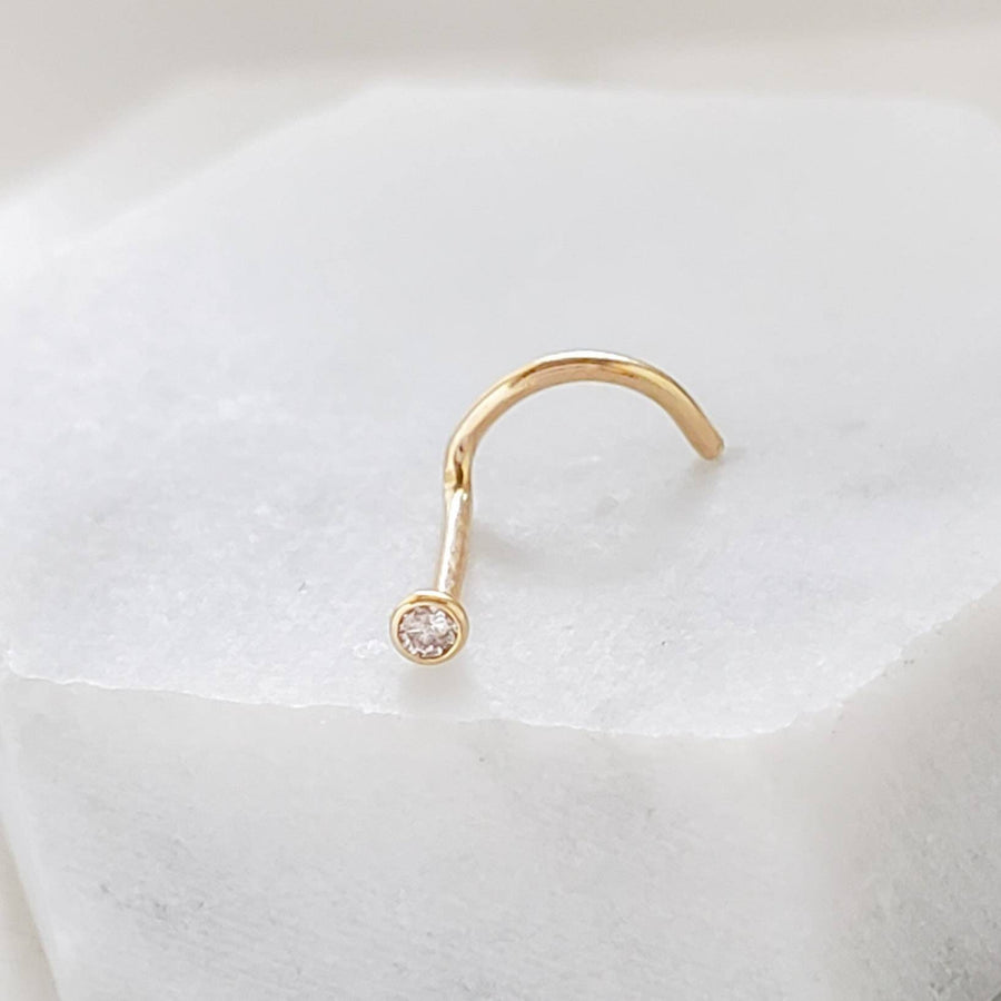 14K Gold Nose Screw with 1.5mm Diamond CZ. 20G But Studio Blue on Etsy