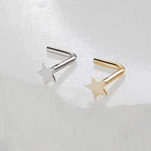 Tiny Star 14K Gold Nose Stud • 20G • 3mm Star • L Bend • Delicate Nose Stud • Minimalist • Dainty • Yellow or White Gold