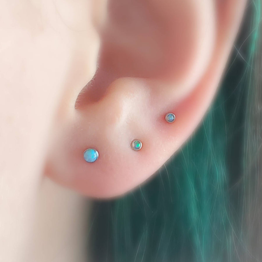 Opal Studs • Threaded Ball Back Studs • 18g Earring Studs • Body Jewelry • Blue or White Opals • Tiny Studs • Delicate Piercing Jewelry