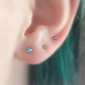 Opal Studs Bezel Set • Push In Flat Back Studs • 20g Earrings • Body Jewelry • Blue or White Opals • Tiny Studs • Delicate Piercing Jewelry